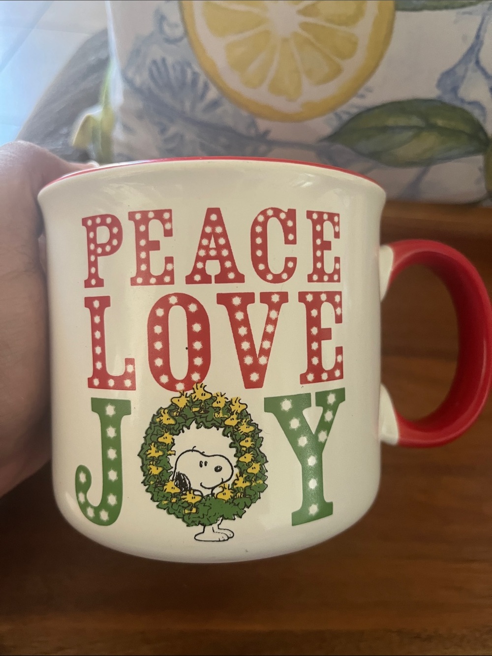 Rae Dunn Holiday Peace Love Joy Mug - Red, Green, White